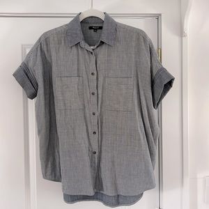 Madewell Size XS Blue/White Stripe Short Sleeve Button Down